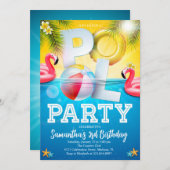 Flamingle Pool Party Verjaardag Kaart (Voorkant / Achterkant)