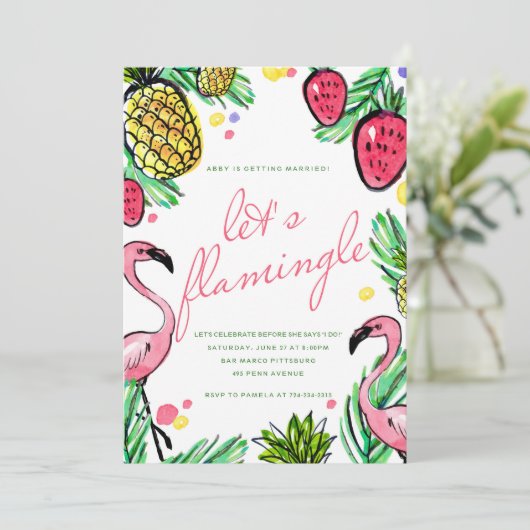 Flamingle Tropical Bachelorette Invitation (Debout devant)