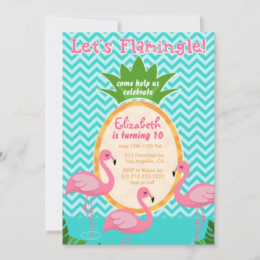 Flamingle Tropical Birthday Invitation (Devant)