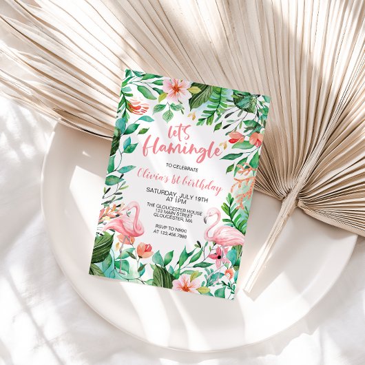 Flamingle Tropical first jarig flamingo Invitat Kaart