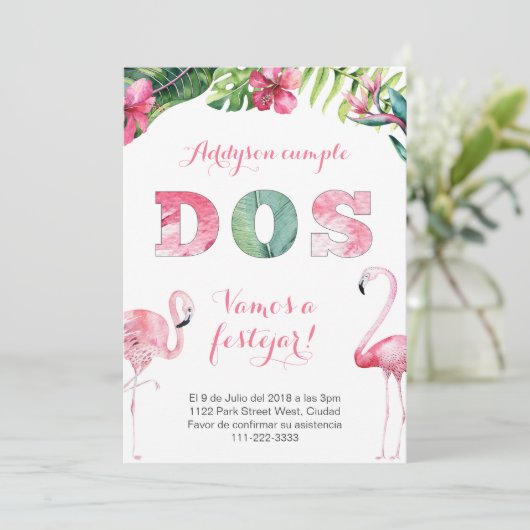 Flamingo 2e verjaardag nodigt meisje uit in het Sp Kaart (Staand voorkant)