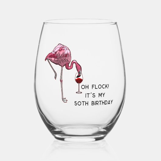 Flamingo 50e verjaardag Custom Party Wijnglas Zonder Voet (Voorkant)