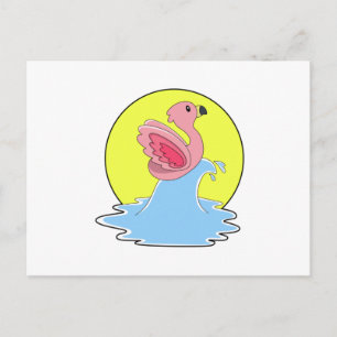 Flamingo aan het surfen op water briefkaart