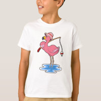 Flamingo aan het vissen met hengel