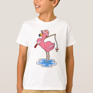 Flamingo aan het vissen met hengel t-shirt
