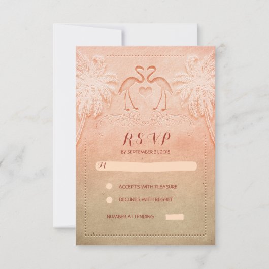 flamingo aan zee bruiloft RSVP kaarten Kaartje (Voorkant)
