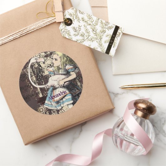 Flamingo Alice in Wonderland Ronde Sticker (Geschenken)