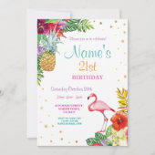 Flamingo Aloha 21e verjaardag Partij Nodig om het  Kaart (Voorkant)
