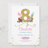 Flamingo Aloha 8e Acht 8 Verjaardagsfeest Uitnodig Kaart (Voorkant)