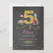 Flamingo Aloha Vijfde 5 Verjaardag Party Chalk Uit Kaart (Voorkant)