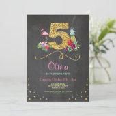 Flamingo Aloha Vijfde 5 Verjaardag Party Chalk Uit Kaart (Staand voorkant)