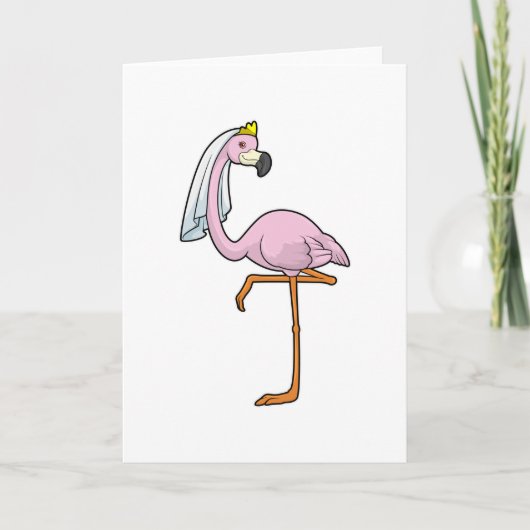 Flamingo als Bride op Weddenschap met Veil Kaart (Voorkant)