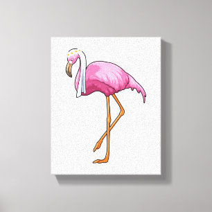 Flamingo als bruid met sluier canvas afdruk