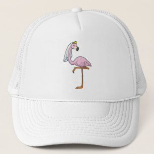 Flamingo als bruid op bruiloft met sluier trucker pet