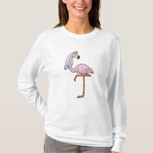 Flamingo als bruid op trouwfeest met sluier t-shirt