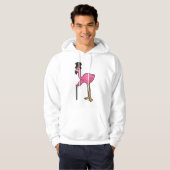 Flamingo als gom met Pet en stok Hoodie (Voorkant volledig)
