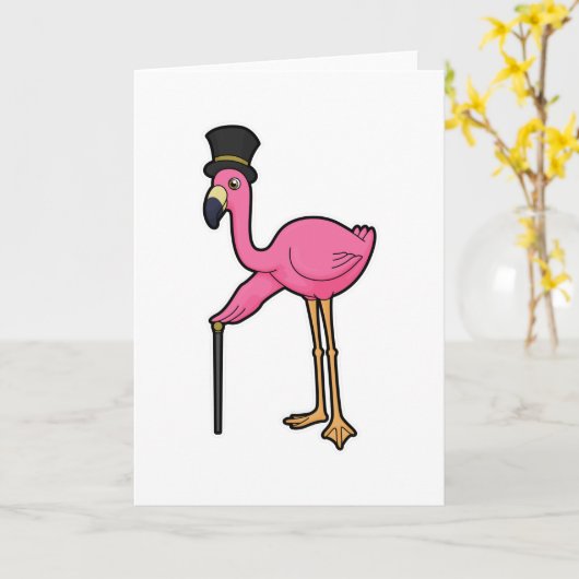 Flamingo als gom met Pet en stok Kaart (Gele Bloem)