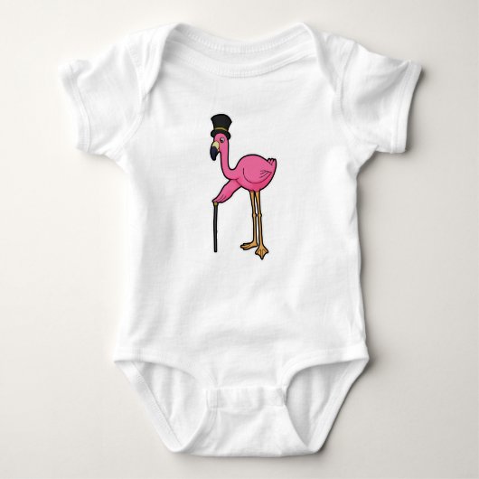 Flamingo als gom met Pet en stok Romper (Voorkant)