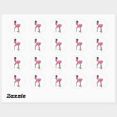 Flamingo als gom met Pet en stok Ronde Sticker (Vel)