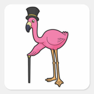 Flamingo als gom met Pet en stok Vierkante Sticker