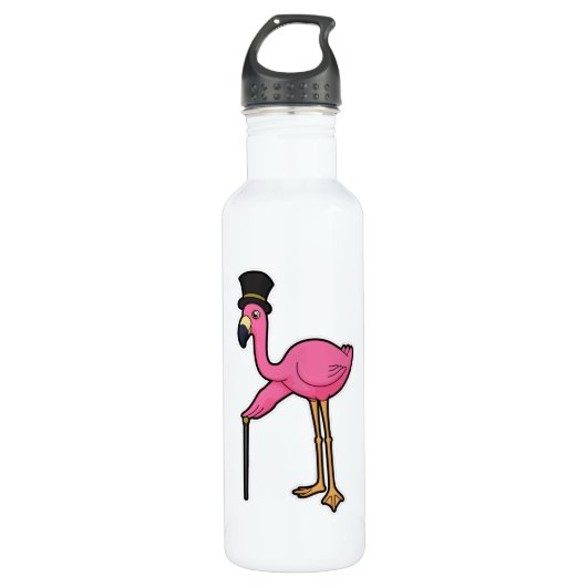 Flamingo als gom met Pet en stok Waterfles (Voorkant)