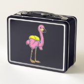 Flamingo als leerlingen met schooltas (Achterkant)