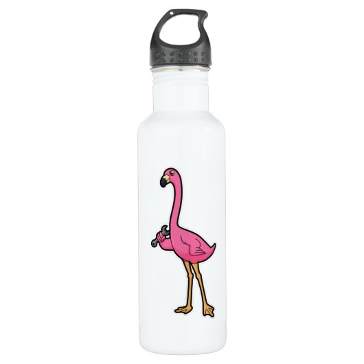 Flamingo als Mechanisch met moersleutel Waterfles (Voorkant)
