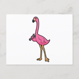 Flamingo als monteur met sleutel briefkaart