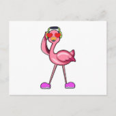 Flamingo als Pensioner met een wandelstok en Pet Briefkaart (Voorkant)