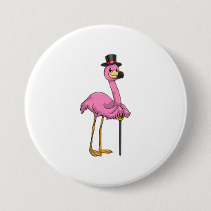 Flamingo als Pensioner met een wandelstok Ronde Button 7,6 Cm