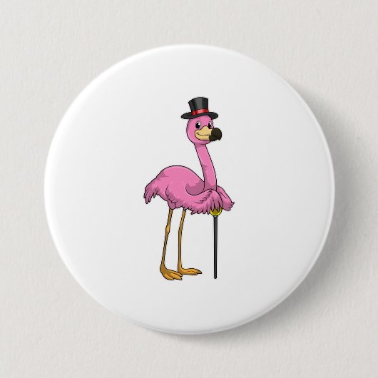 Flamingo als Pensioner met een wandelstok Ronde Button 7,6 Cm (Voorkant)