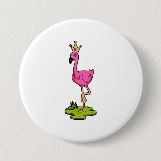 Flamingo als prinses met Kroon Ronde Button 7,6 Cm (Voorkant)