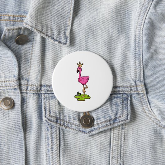 Flamingo als prinses met Kroon Ronde Button 7,6 Cm (In situ)