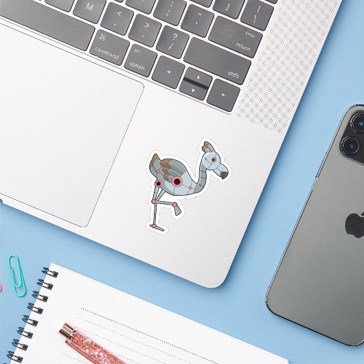 Flamingo als Robot Sticker (Laptop met iPhone)