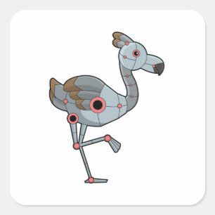 Flamingo als Robot Vierkante Sticker