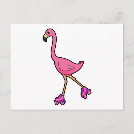 Flamingo als schaatser met rollerschaatsen briefkaart (Voorkant)
