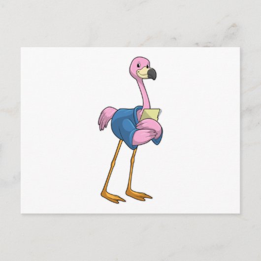 Flamingo als secretaresse met notitieblok briefkaart (Voorkant)