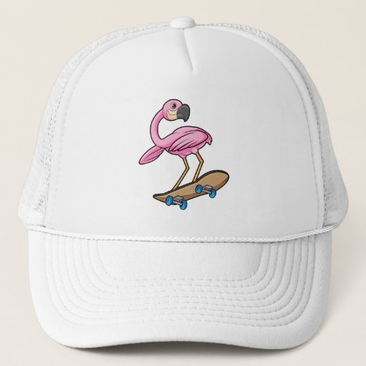 Flamingo als Skater met Skateboard Trucker Pet (Voorkant)