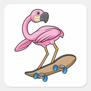 Flamingo als Skater met Skateboard Vierkante Sticker
