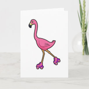 Flamingo als skater met skeelers kaart