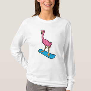 Flamingo als Snowboarder met Snowbaord T-shirt
