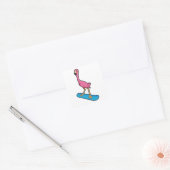 Flamingo als Snowboarder met Snowbaord Vierkante Sticker (Envelop)