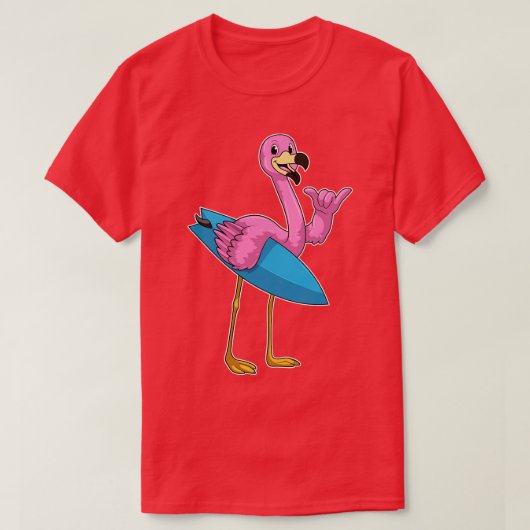 Flamingo als Surfer met Surfboard T-shirt (Design voorkant)