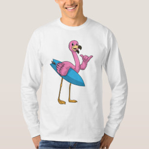 Flamingo als Surfer met Surfboard T-shirt