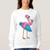 Flamingo als Surfer met Surfboard Trui (Voorkant)