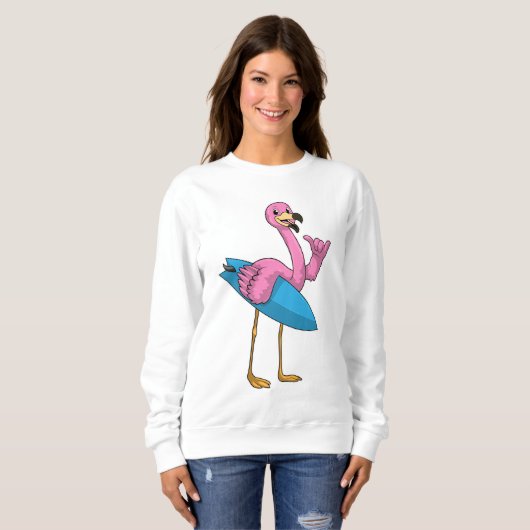 Flamingo als Surfer met Surfboard Trui (Voorkant volledig)