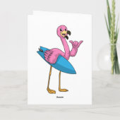 Flamingo als surfer met surfplank kaart (Achterkant)