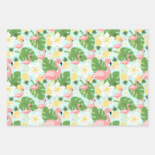 Flamingo, Ananas, Monstera Tropical Inpakpapier Vel (Voorkant)