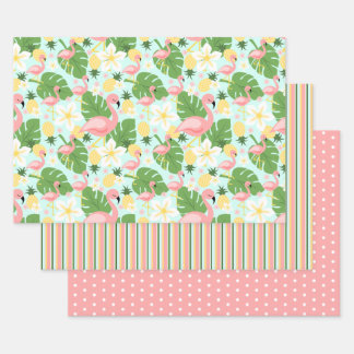 Flamingo, Ananas, Monstera Tropical Inpakpapier Vel