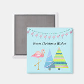 Flamingo and Colorful Trees Warm-kerst Magneet (Voorkant / Achterkant)
